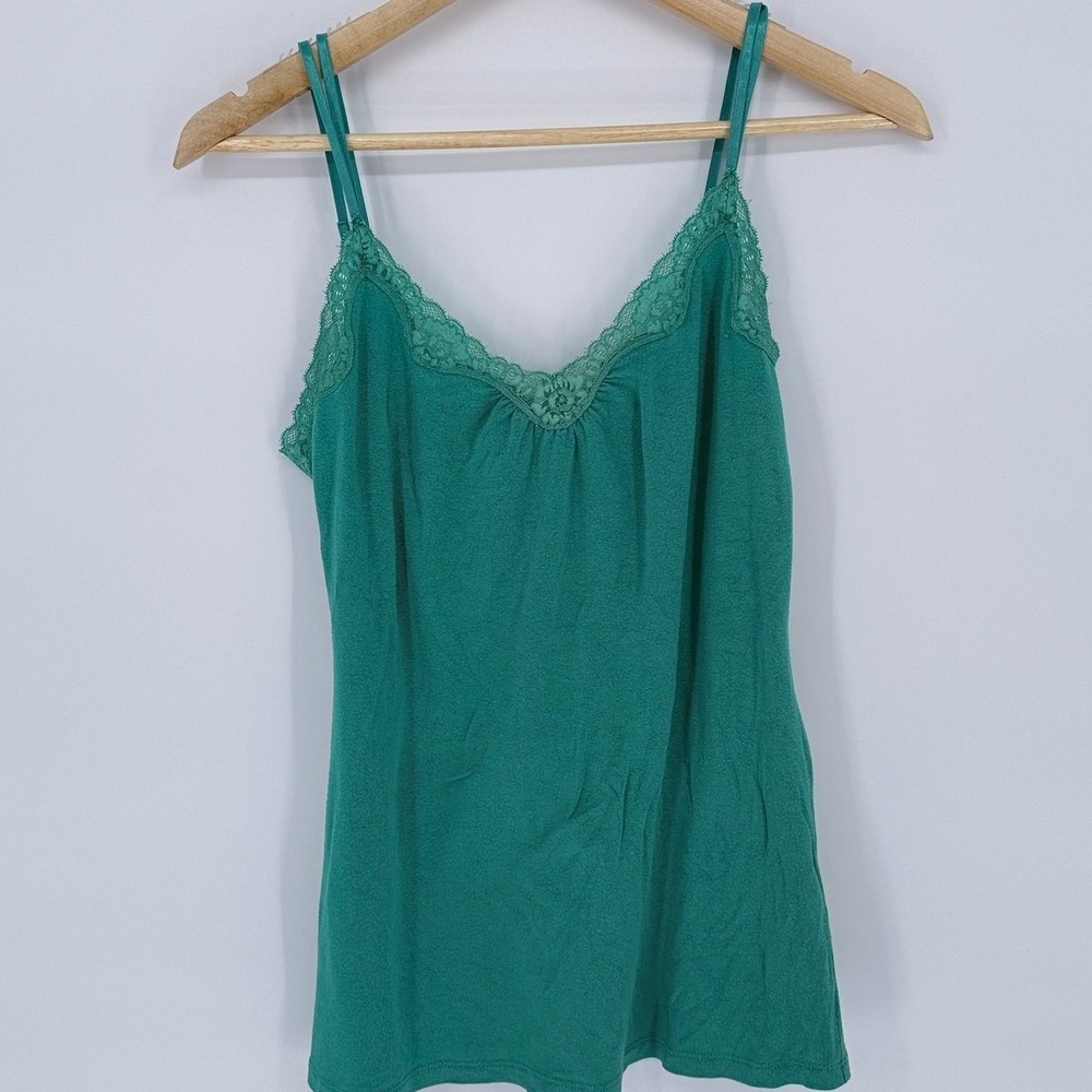 Express Lace Trim Cami Top M Green Modal‎ Spandex Coquette Y2K Tank